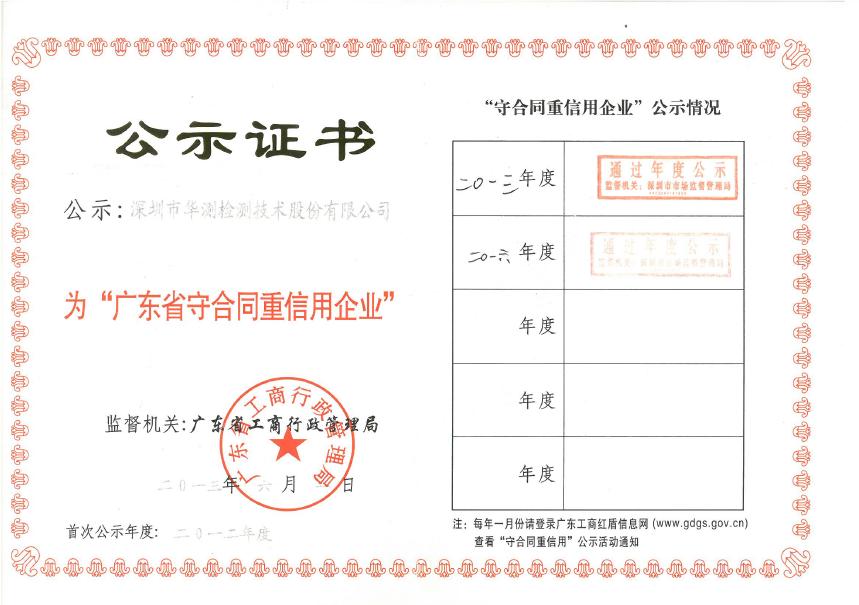 廣東省守合同重信用企業(yè)證書(shū)