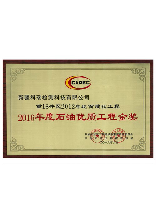 2016年石油優(yōu)質(zhì)工程金獎(jiǎng)